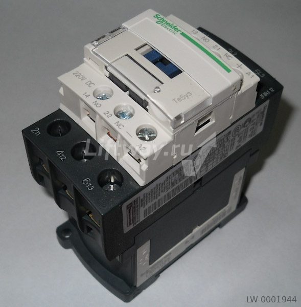 КОНТАКТОР D 3Р, 38 A, NO+NC, 220VDC, ОГРАН. ПЕРЕНАПРЯЖЕНИЙ, РАСШ. ДИАПАЗОН, ЗАЖИМ ПОД ВИНТ
