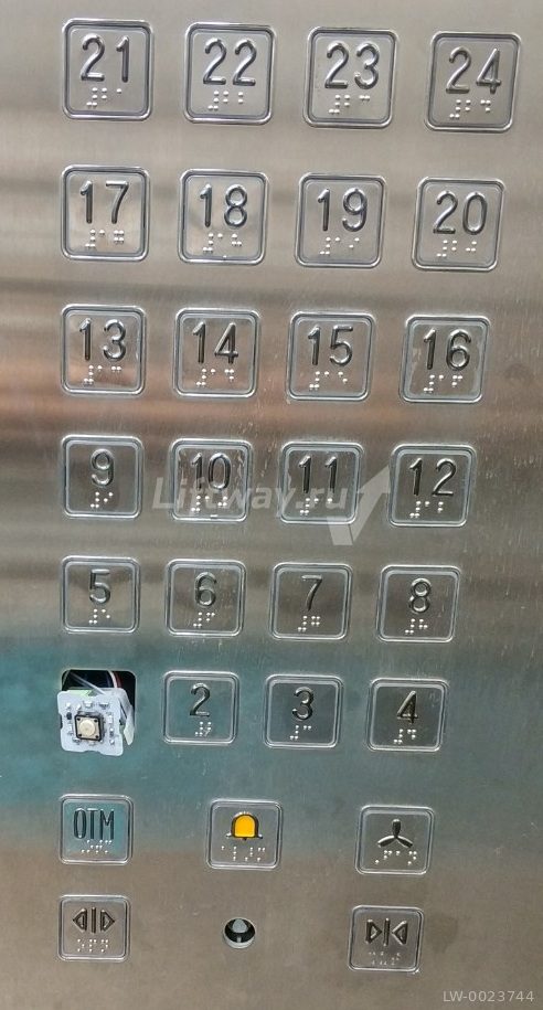 Кнопка приказа "6" тип A4N11286 с браилем (24В, квадр, красн подсв, тактиль знак, разъем под винт)