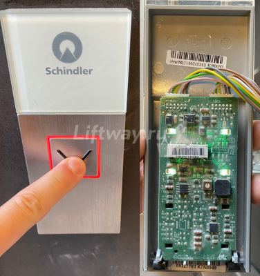 Вызывная панель LOP GS 300 PG-1WSF с 1-ой кнопкой СТРЕЛКА ВНИЗ красная подсветка Schindler